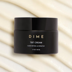 DIME eco-friendly packaging detail of TBT Cream emphasizing sustainable materials benefit