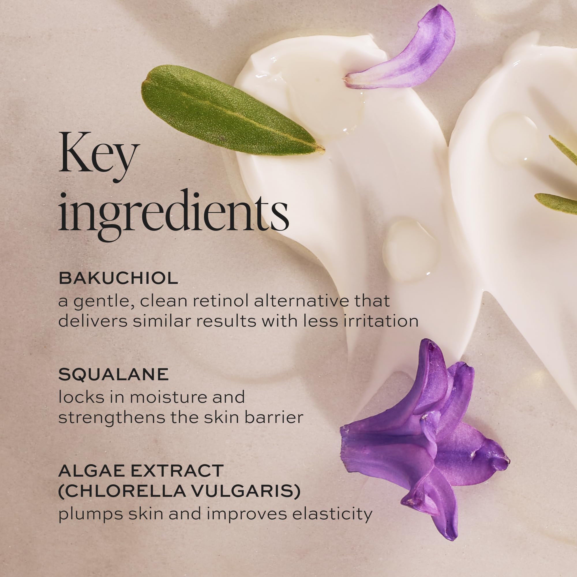 DIME ingredient label closeup highlighting bakuchiol and clean formulation