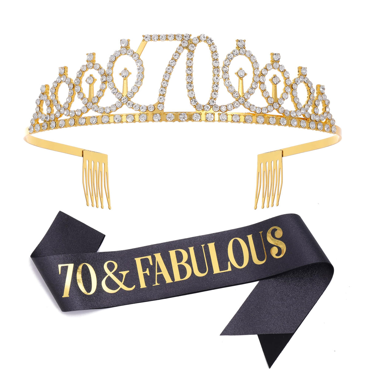 Dimetey sash front display shows elegant black glitter and gold text for celebrant