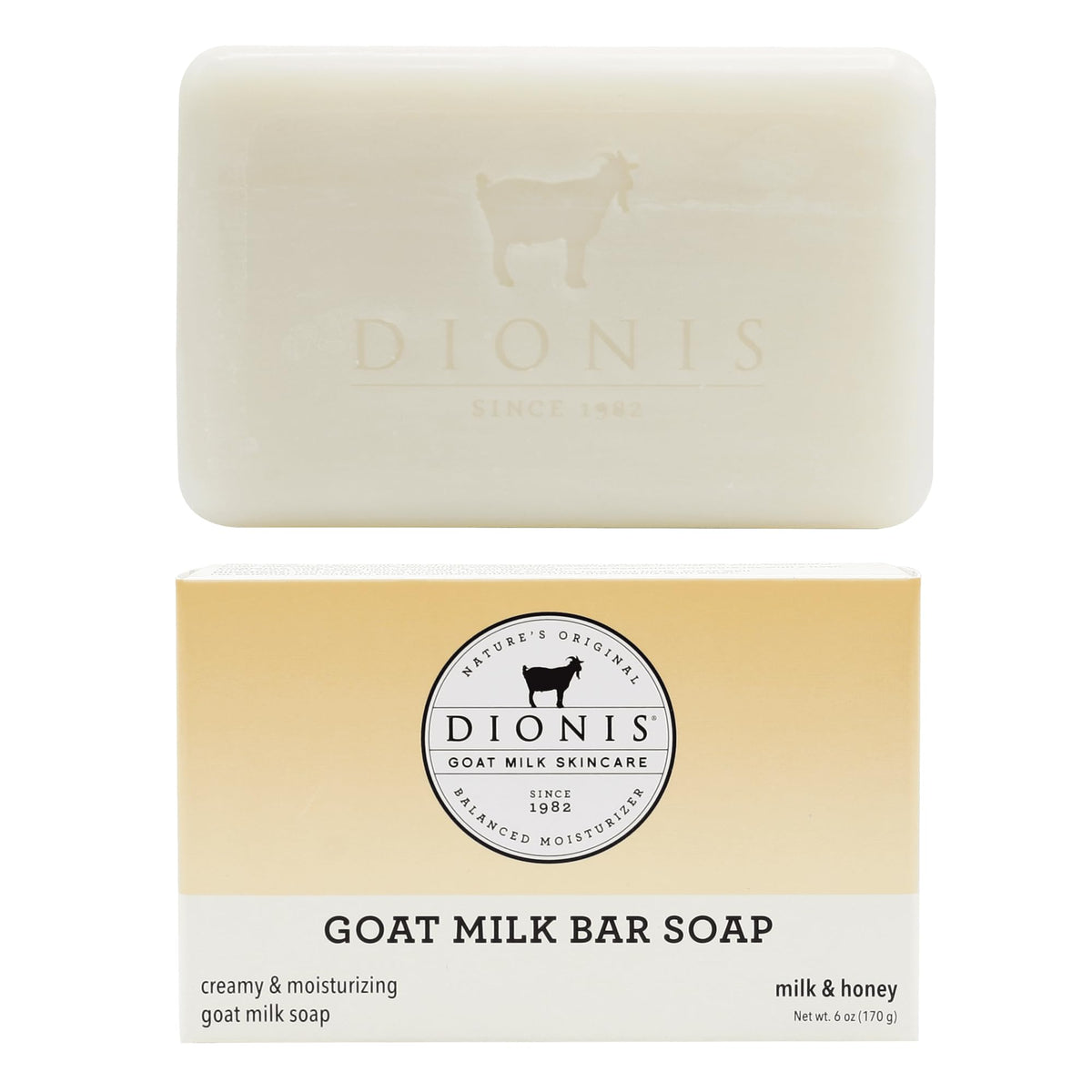 Dionis front packaging showing Milk & Honey bar and brand for clear identification