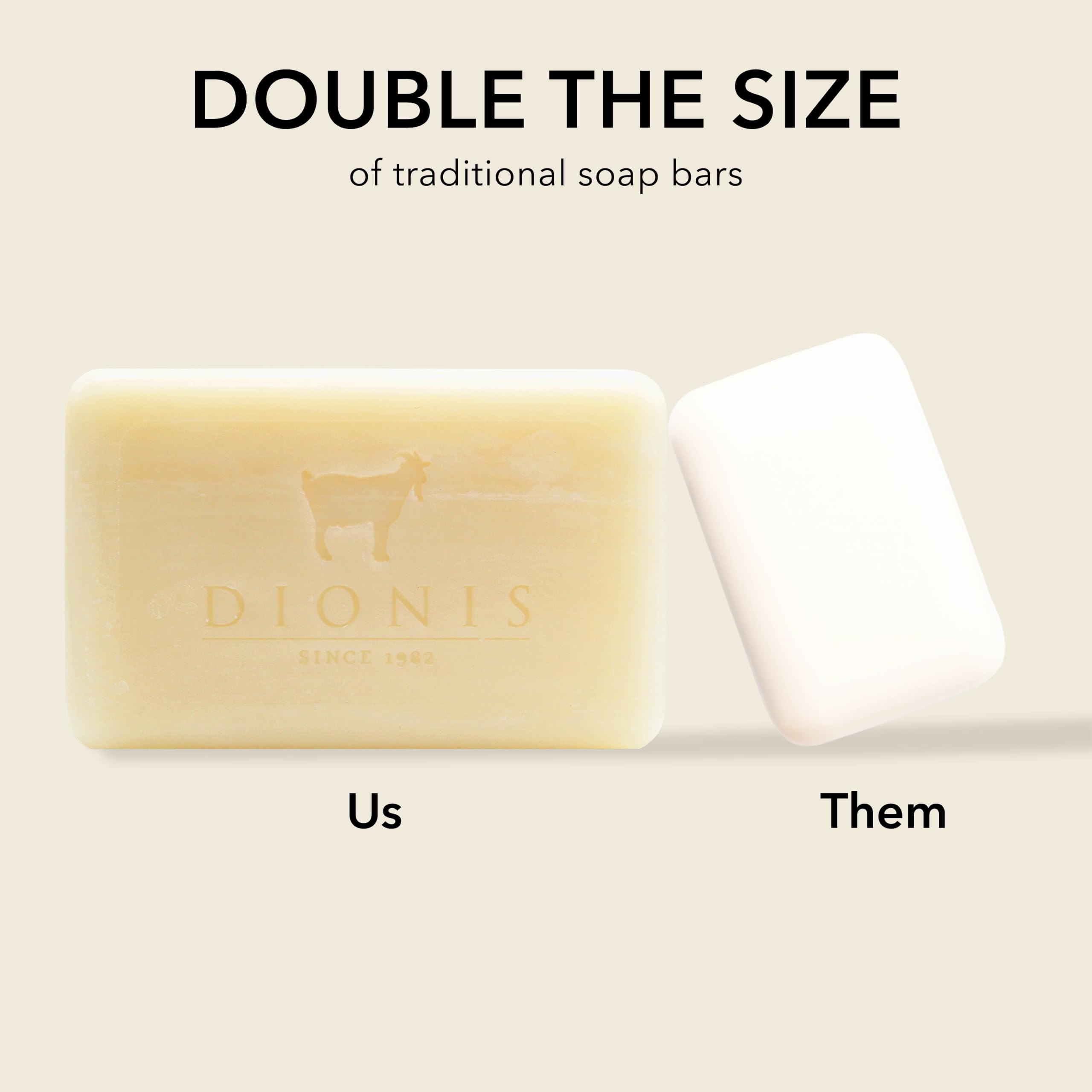 Dionis soap held in hand showing 6 oz scale and convenient everyday size