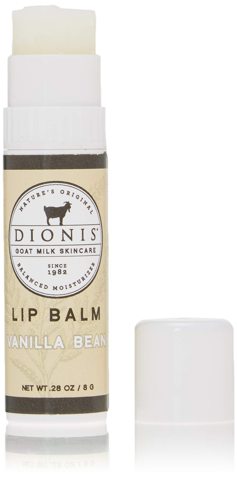 Dionis vanilla bean lip balm front view showing smooth moisturizing finish