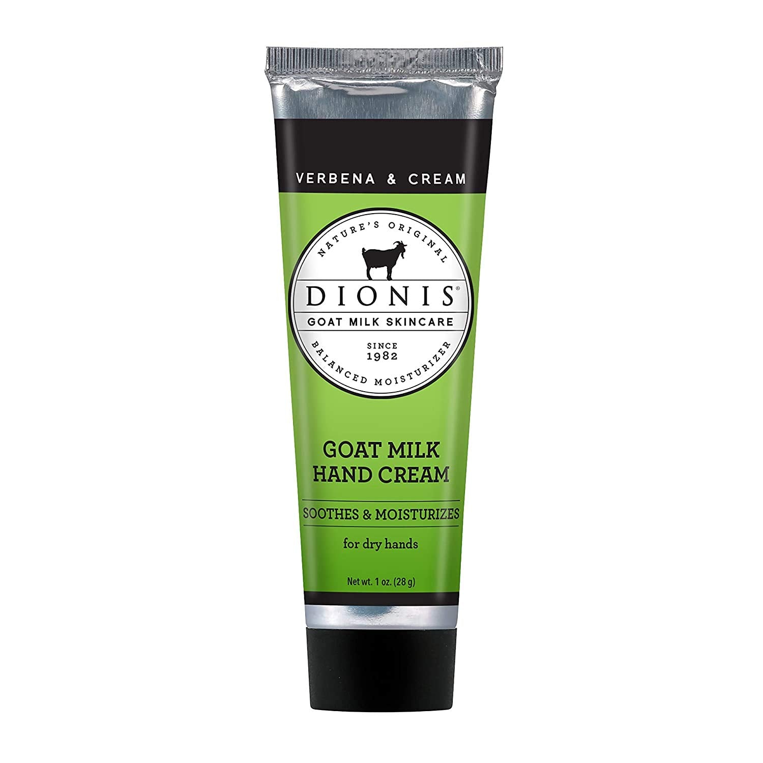 Dionis front tube showing verbena cream scent and travel size benefit