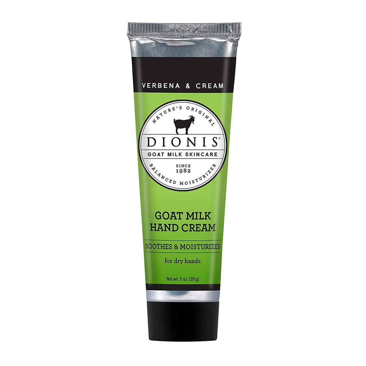 Dionis front tube showing verbena cream scent and travel size benefit