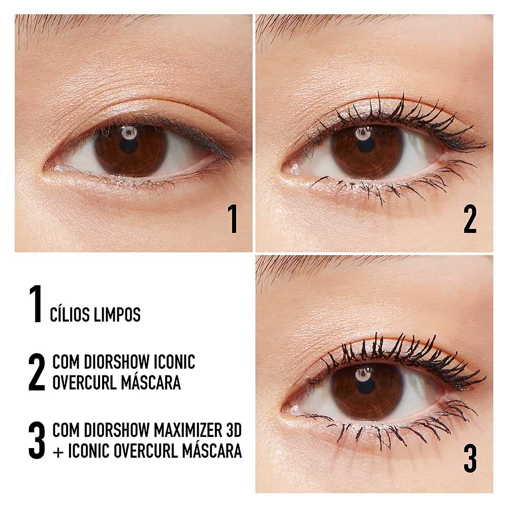 Dior model applying mascara to upper lashes showing immediate lift and definition