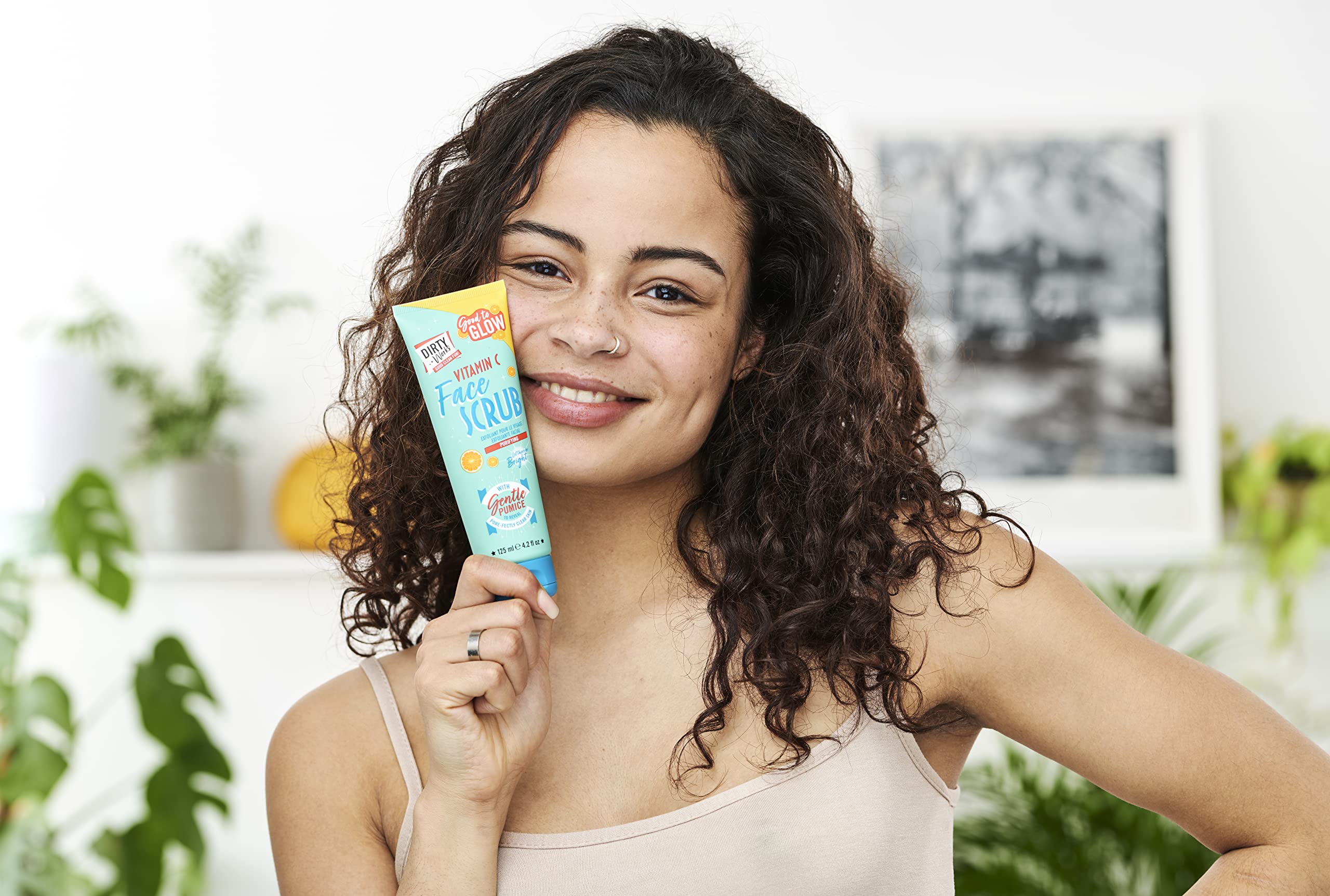 Dirty Works product in bathroom routine demonstrating quick brightening effect