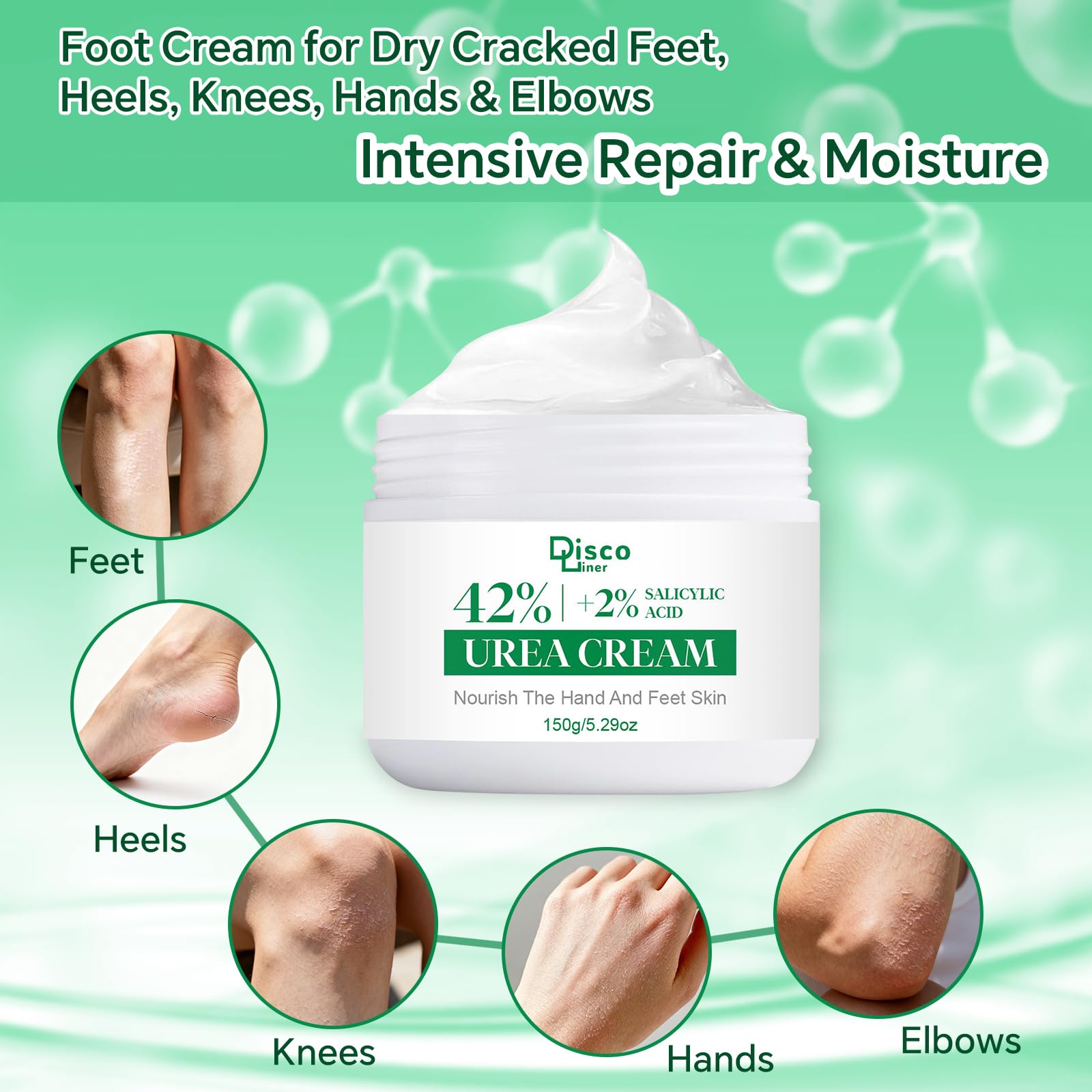 Discoliner applied to heel illustrating targeted treatment and softer skin results