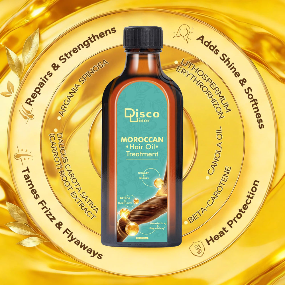 Discoliner oil texture close-up highlighting lightweight absorption and glossy finish