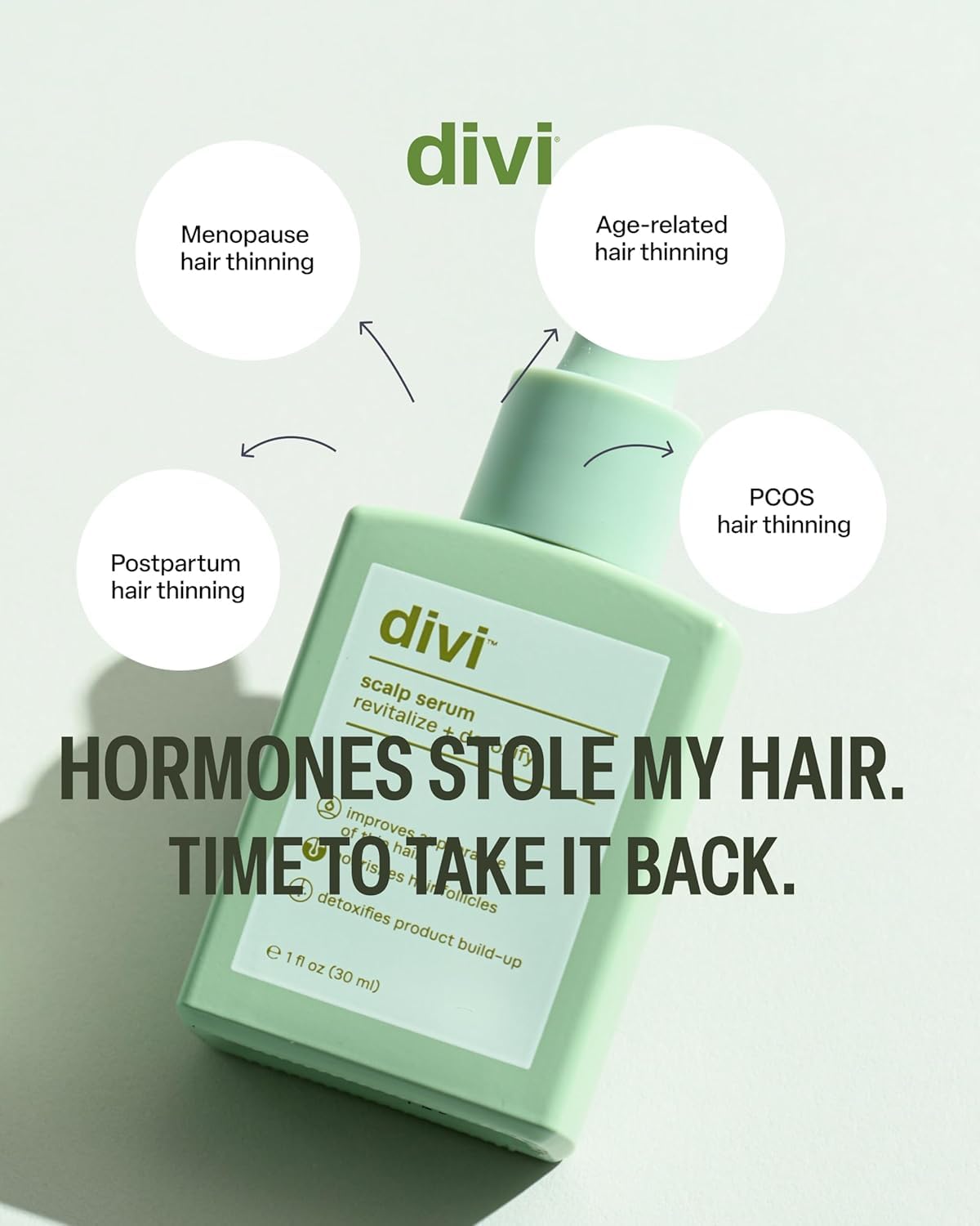 divi scalp serum displayed with award badge signaling clinically tested recognition benefit
