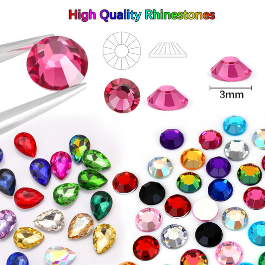 DIYCICO open 26-grid box displaying organized mixed-color 3mm flatback gems