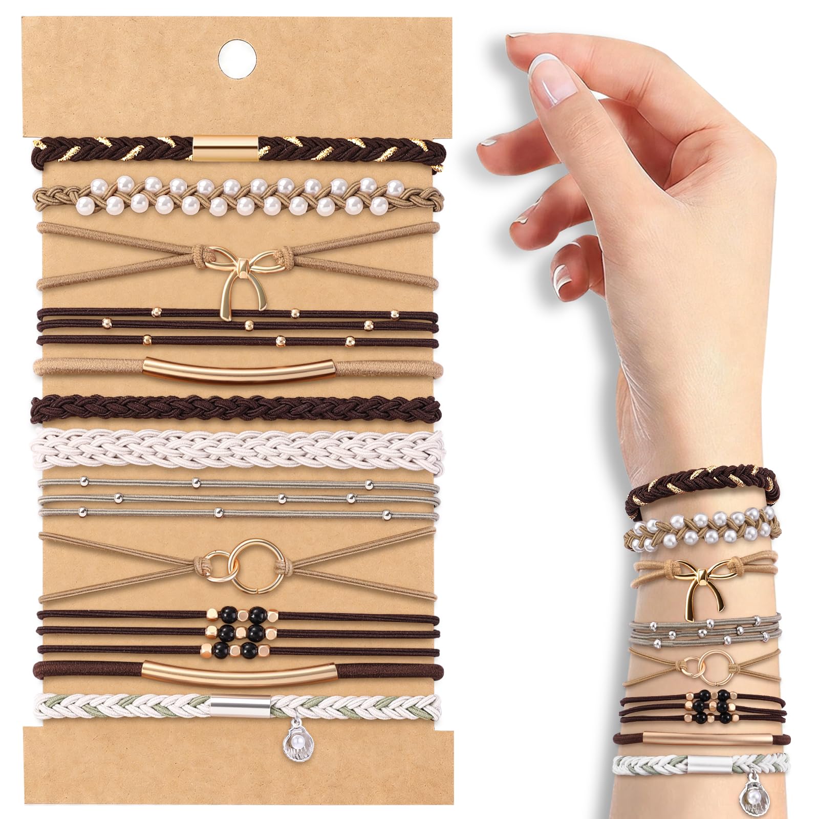 DIYDEC front view of silvery hair ties set shows neutral styling benefit