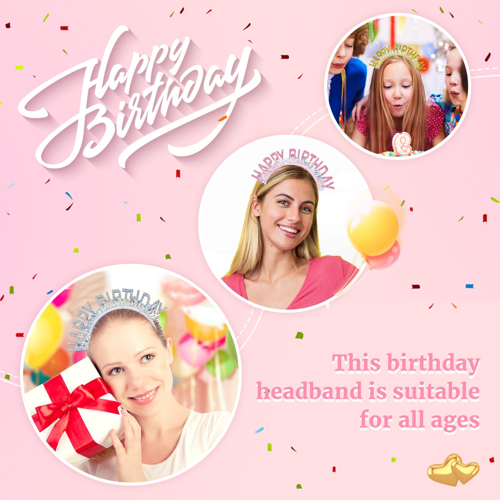 Dizila five headbands laid flat displaying yellow pink hot pink blue silver options