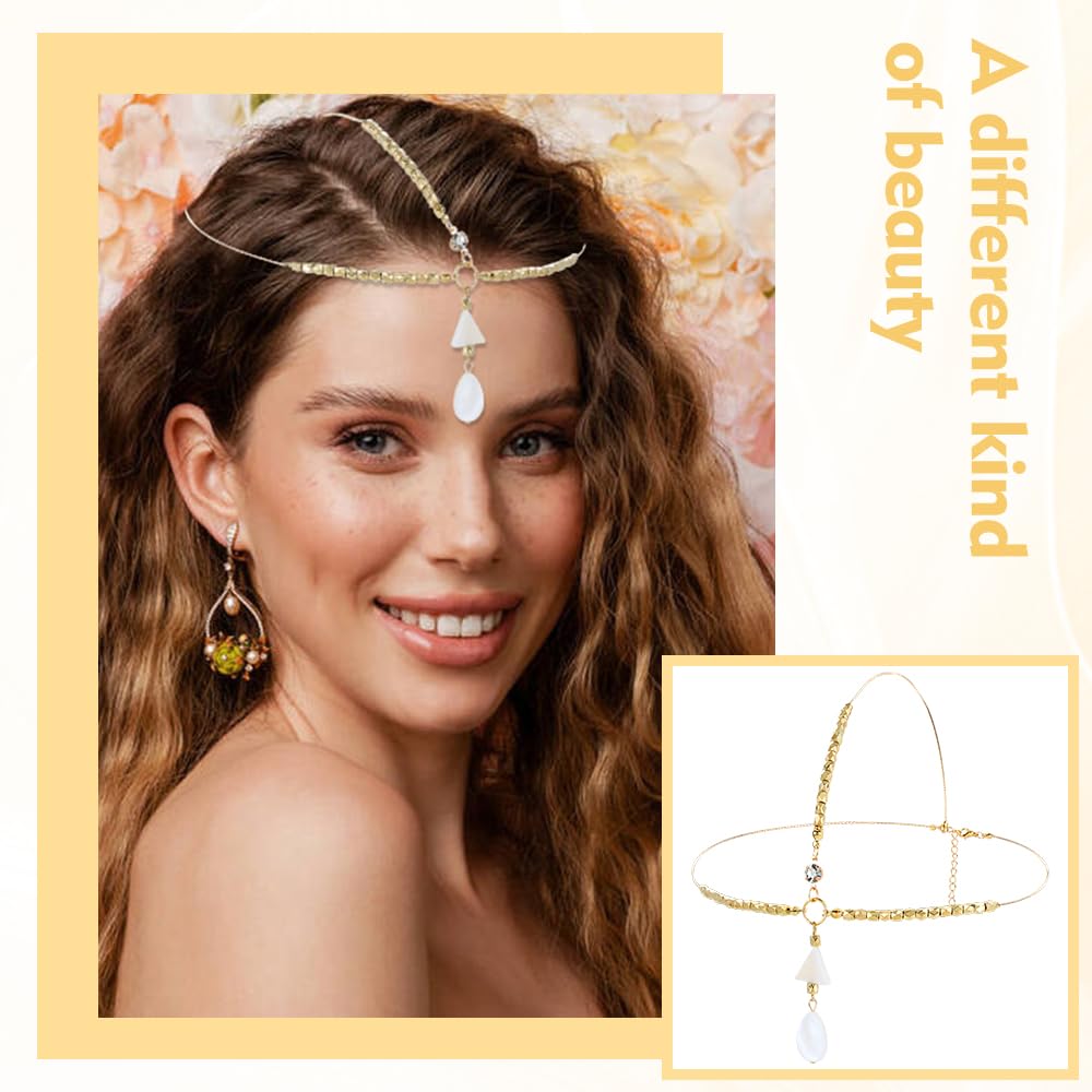 Dizila forehead chain styled boho across loose waves for festival-ready look