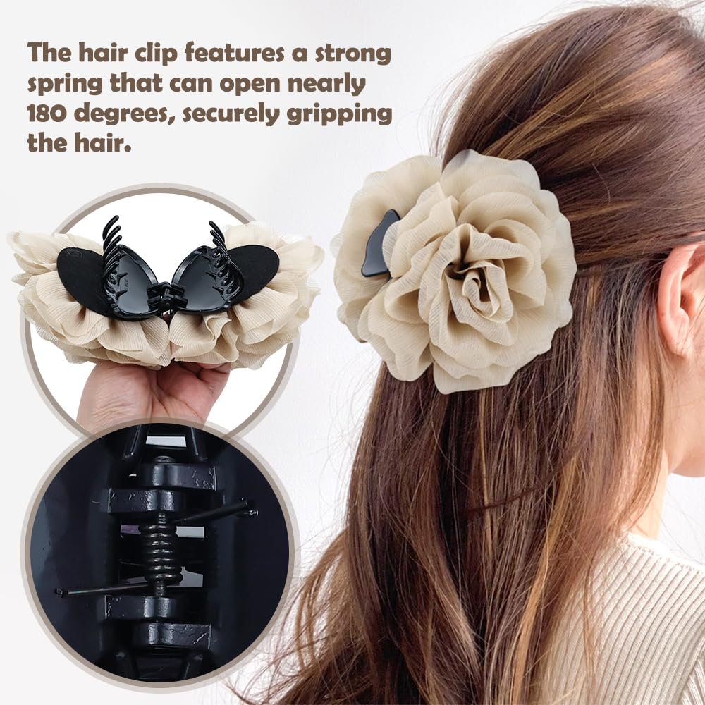Dizila ivory rose hair claw worn in model hair for elegant updo and polished finish