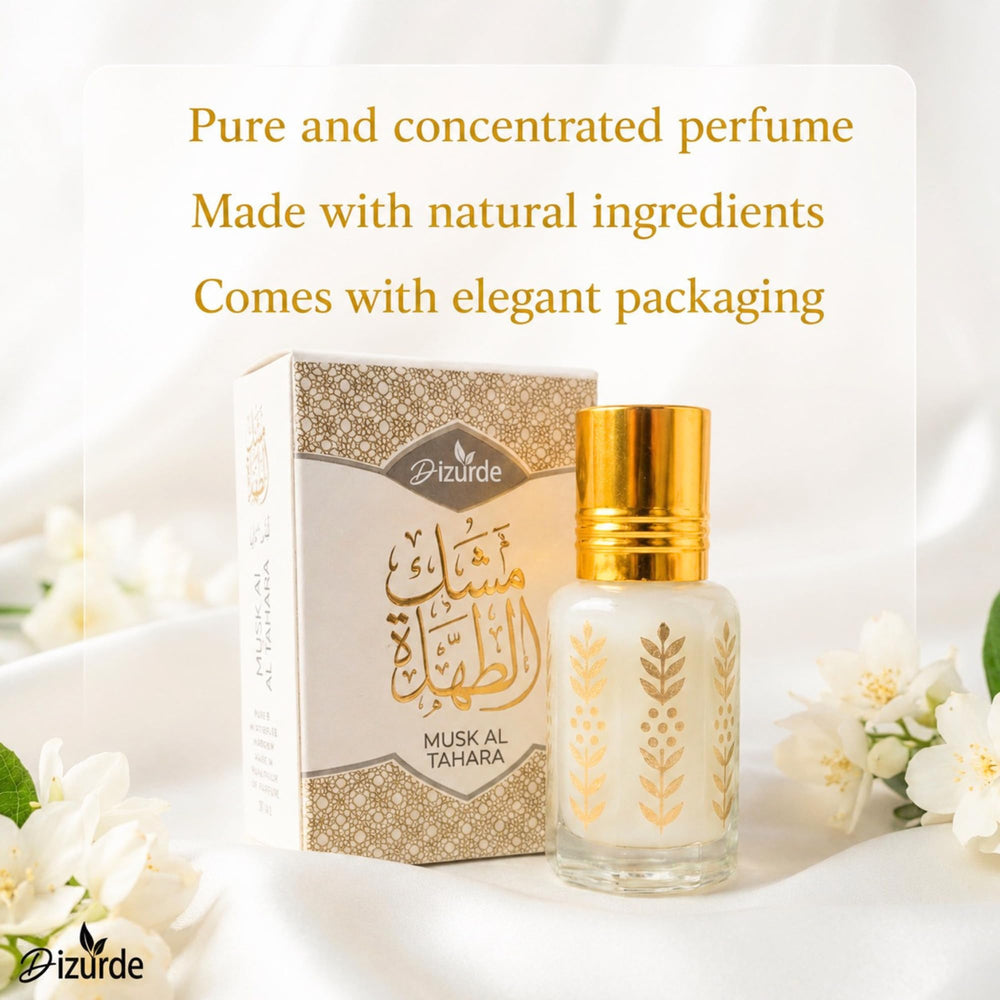 Dizurde bottle staged with soft florals suggesting subtle fresh notes