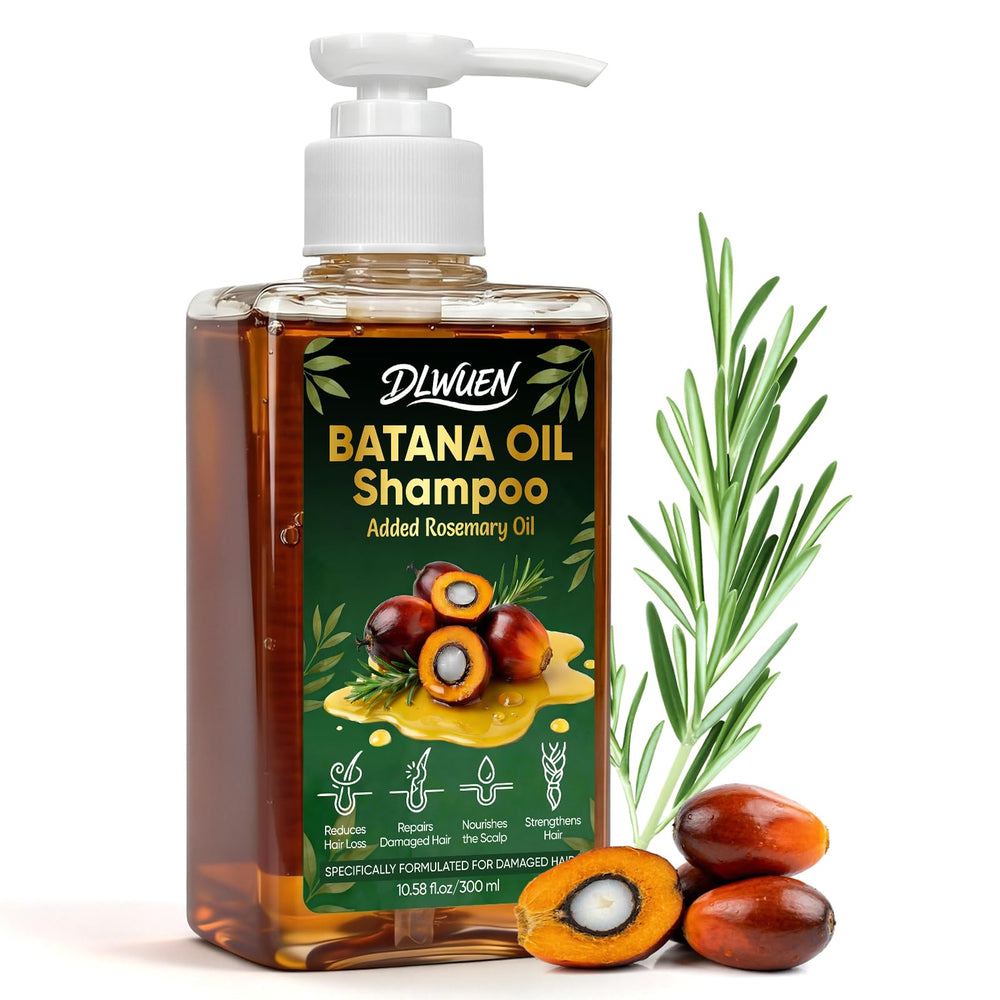 DLWUEN bottle front label showing Batana oil shampoo benefit