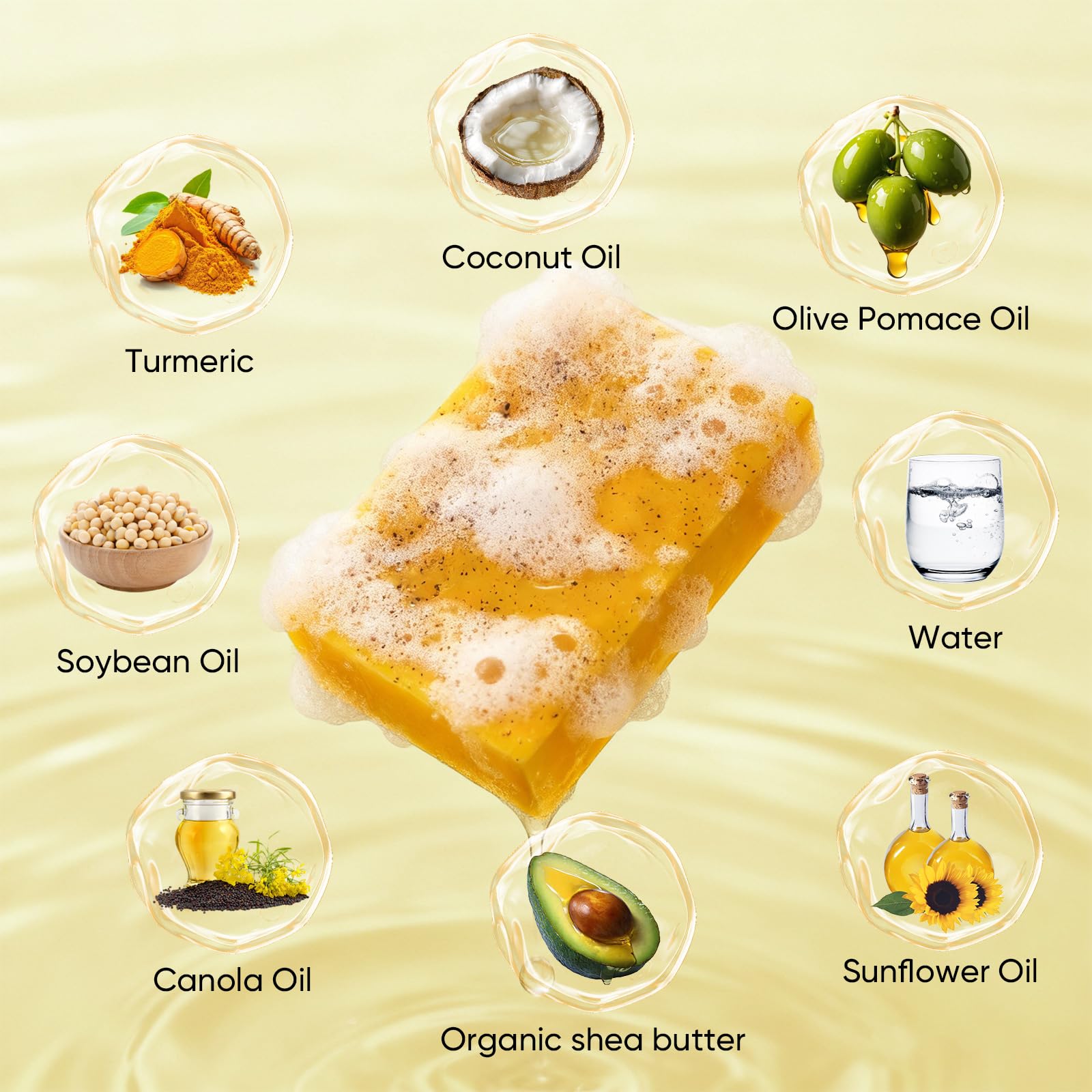 DLWUEN close-up of soap texture showing natural turmeric and moisturizing oils benefit