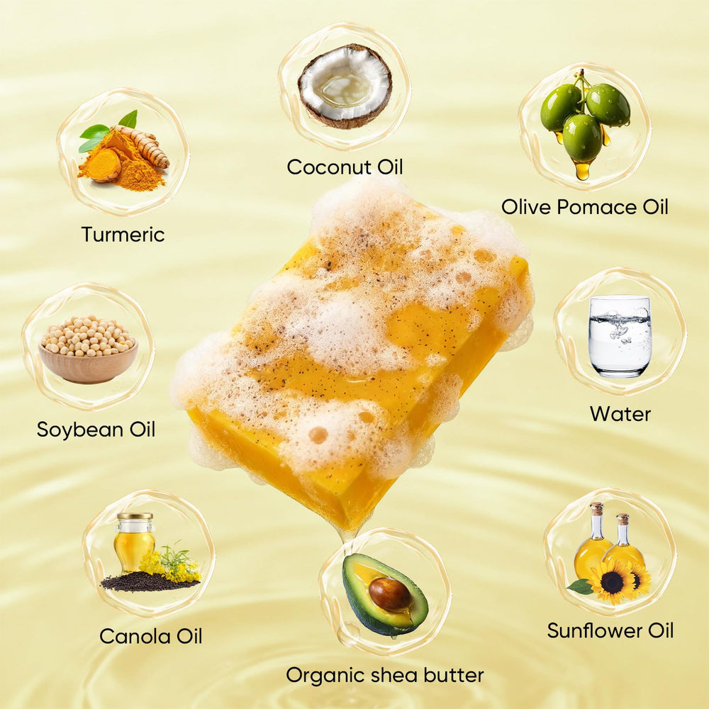 DLWUEN close-up of soap texture showing natural turmeric and moisturizing oils benefit