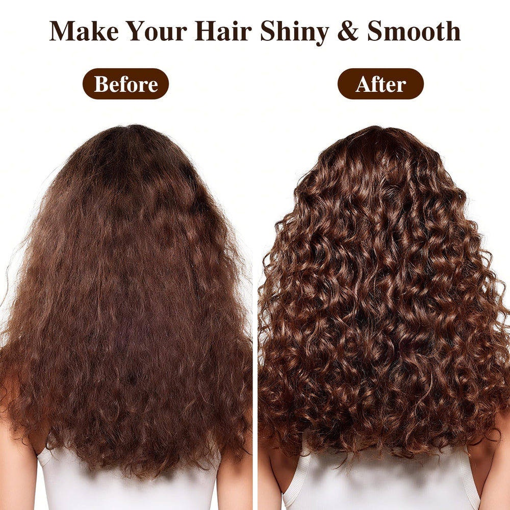 Dmsky before and after showing frizzy to smooth hair benefit