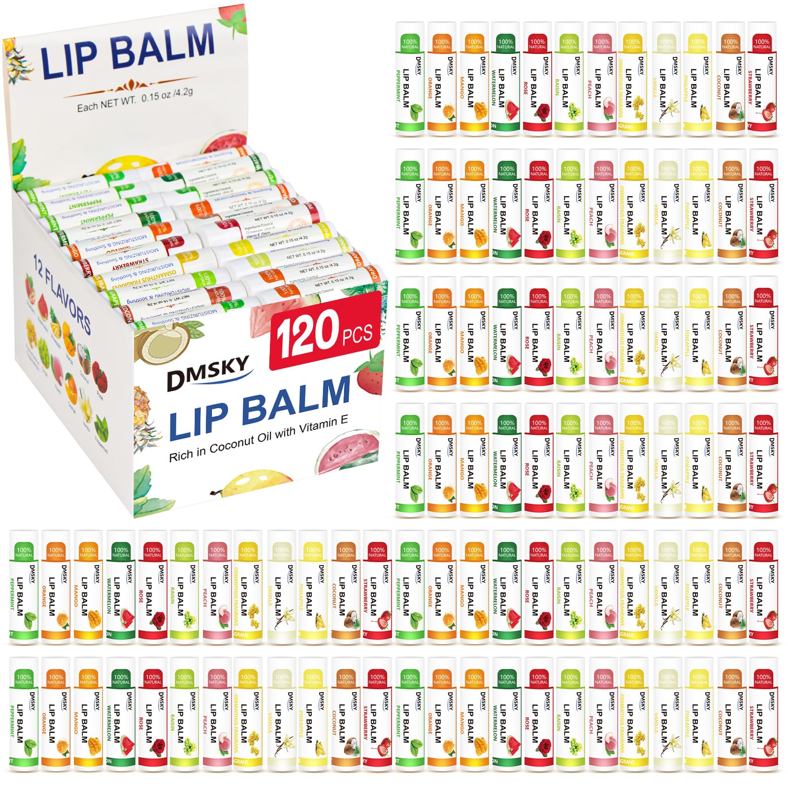 DMSKY front packaging of 120-pack showing variety and value for sharing