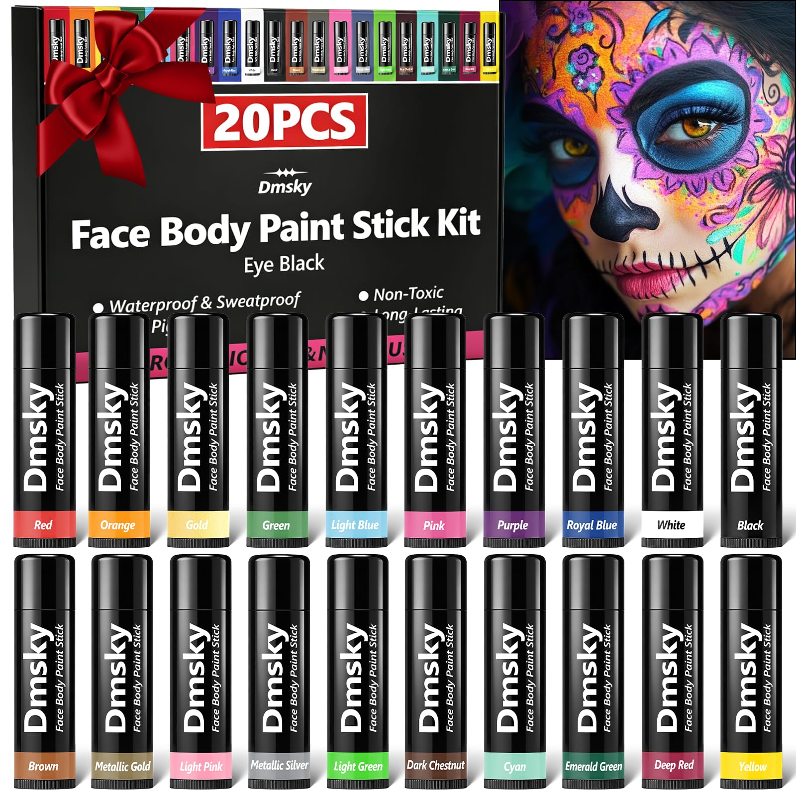 Dmsky front packaging showing 20 eye black sticks and variety benefit visibility