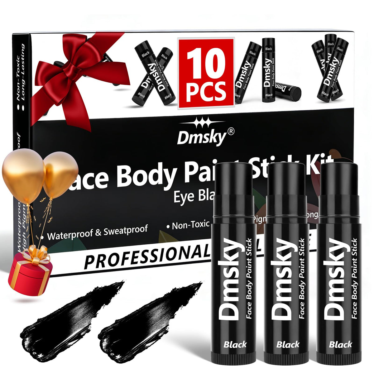 Dmsky front packaging showing ten eye black sticks and convenient kit benefit