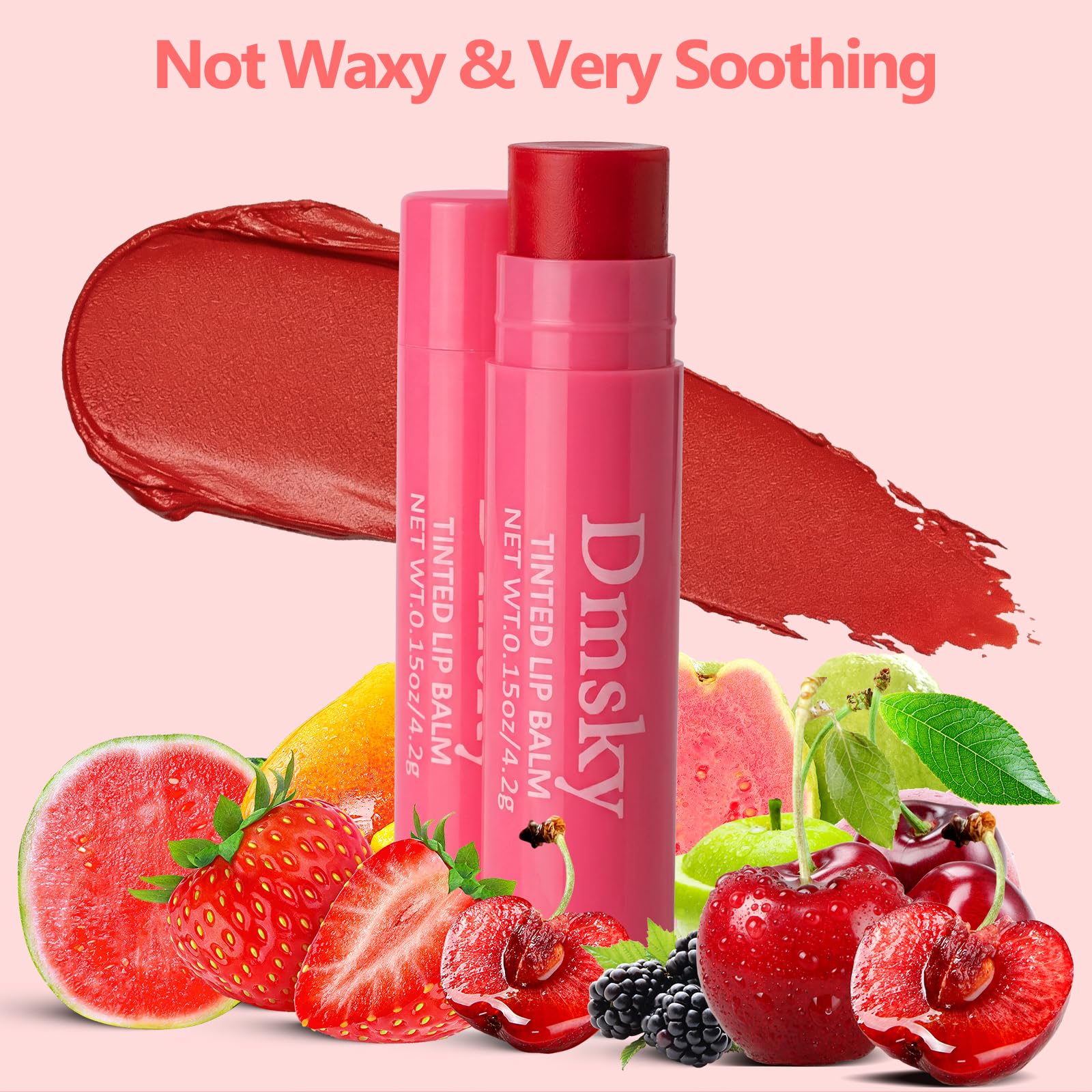 Dmsky open mango tube showing balm sheen, adds subtle color and shine