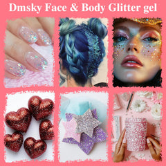 Dmsky close-up of open tubes showing gel texture and chunky shimmer for precise application