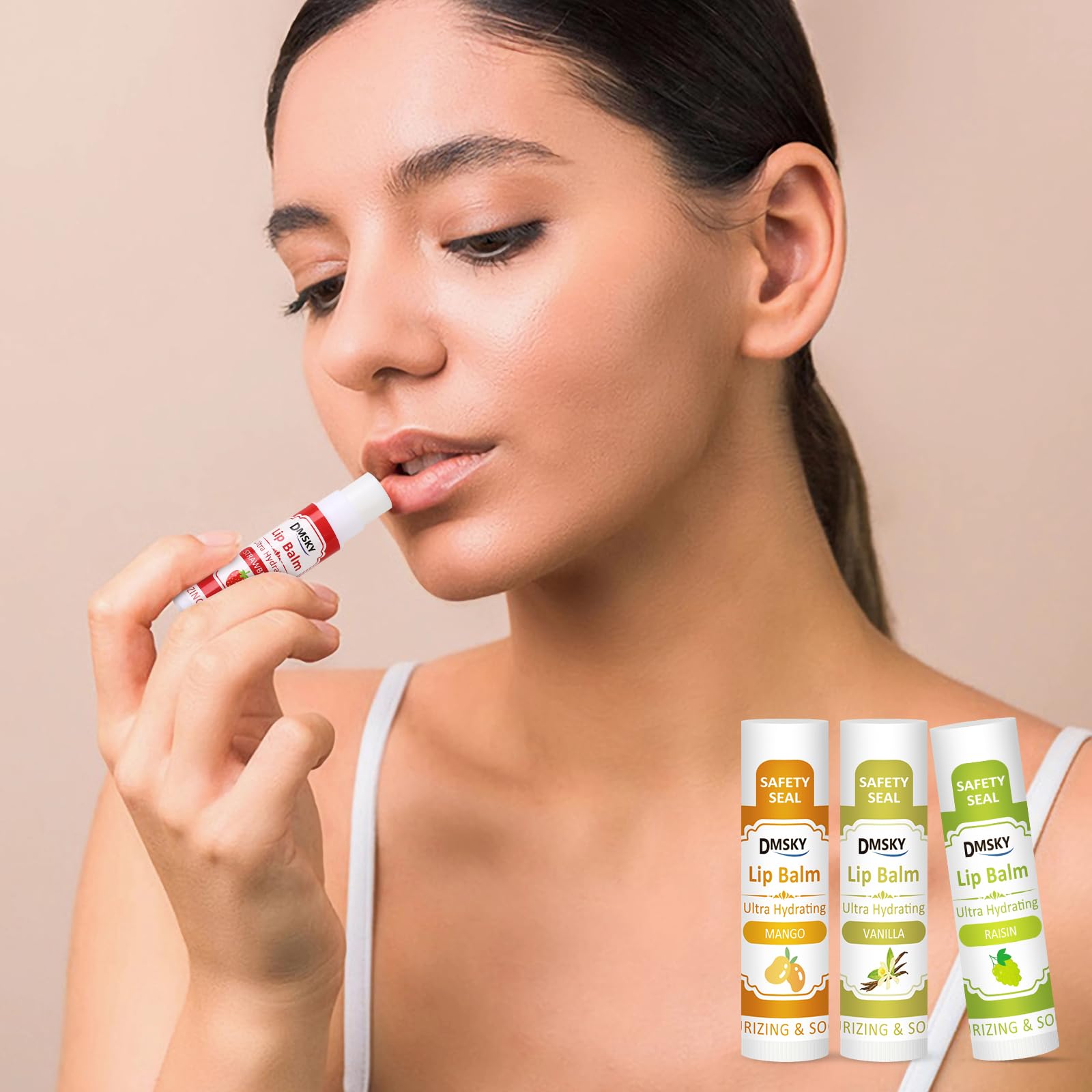DMSKY lip balm in a purse showing travel-ready protection for dry lips
