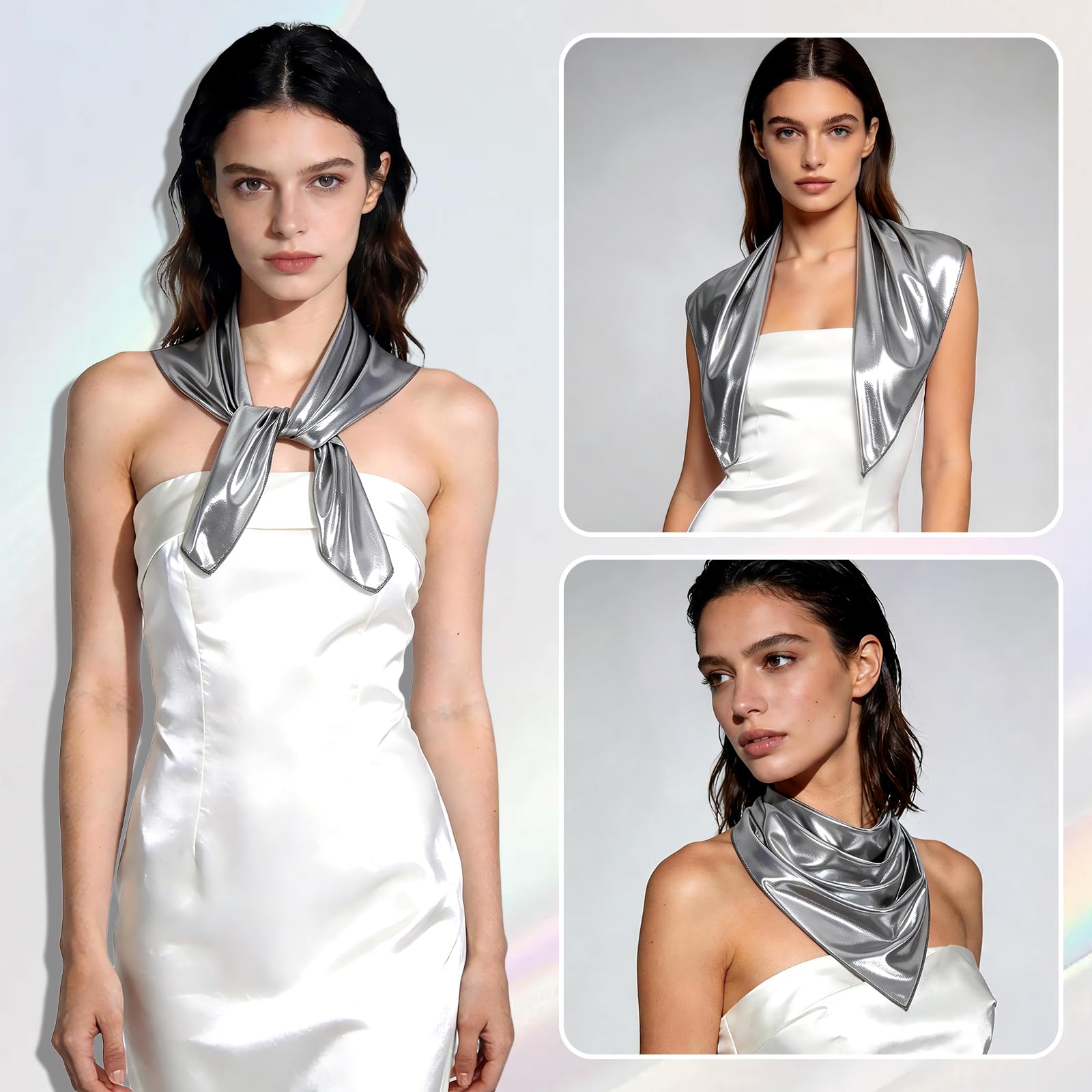 DOCILA bandana folded beside unfolded square showing scale and multiple tying options