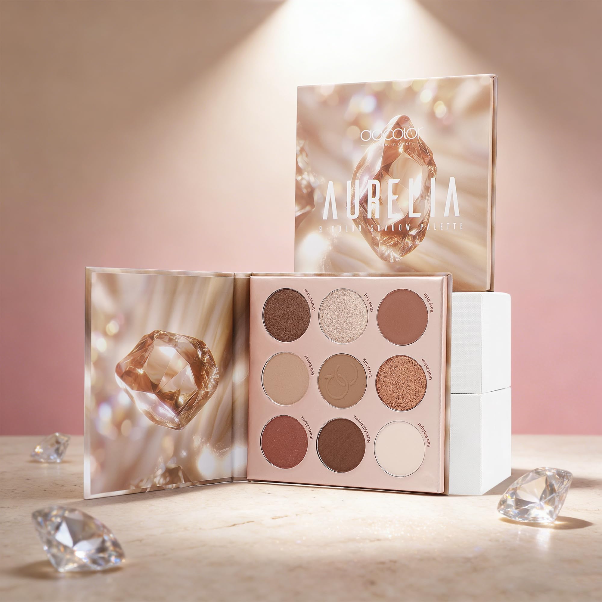 docolor Aurelia model wearing evening look showing intense copper shimmer payoff