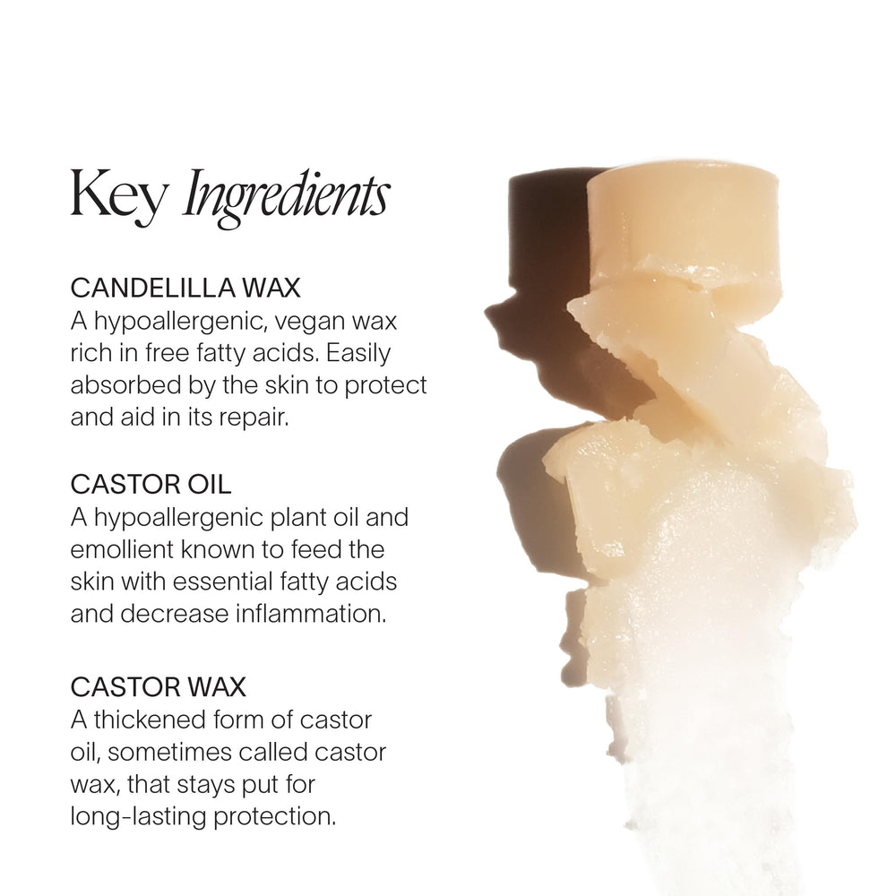 Doctor Rogers lip balm ingredient close-up highlighting candelilla and castor oil benefits
