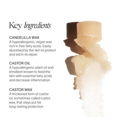 Doctor Rogers lip balm ingredient close-up highlighting candelilla and castor oil benefits