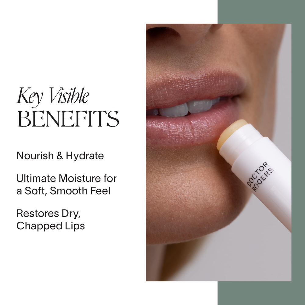 Doctor Rogers lip balm open cap showing smooth texture and instant hydration