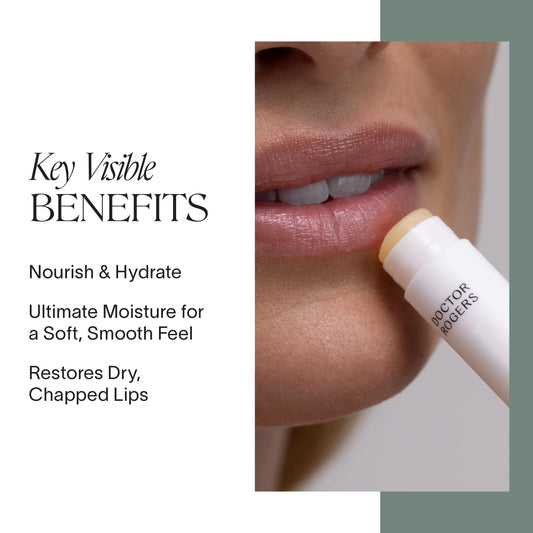 Doctor Rogers lip balm open cap showing smooth texture and instant hydration