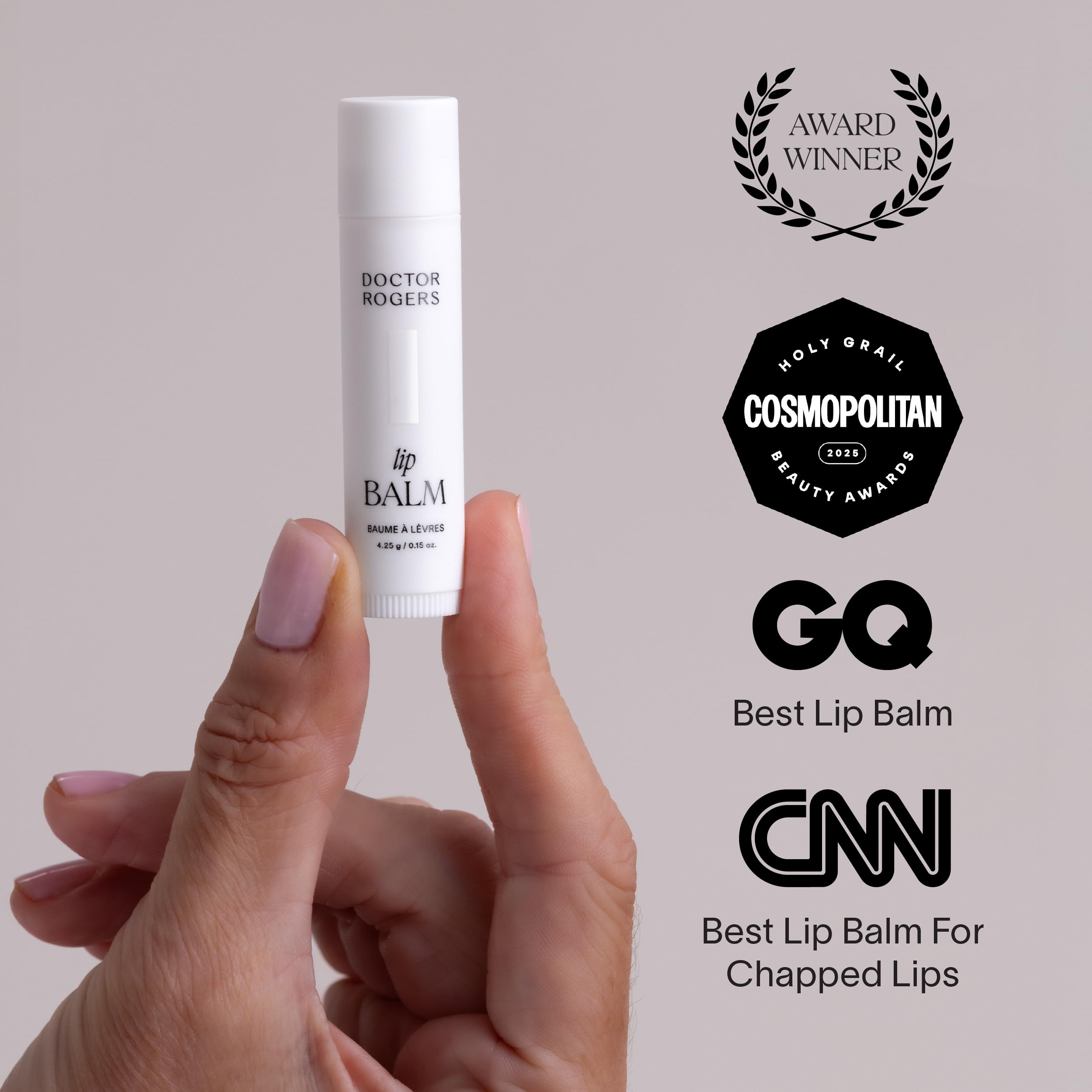 Doctor Rogers lip balm size comparison next to coin for travel-friendly convenience