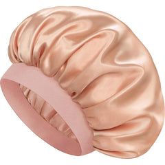 Doitory satin bonnet front view showing apricot pink color and smooth finish for protection