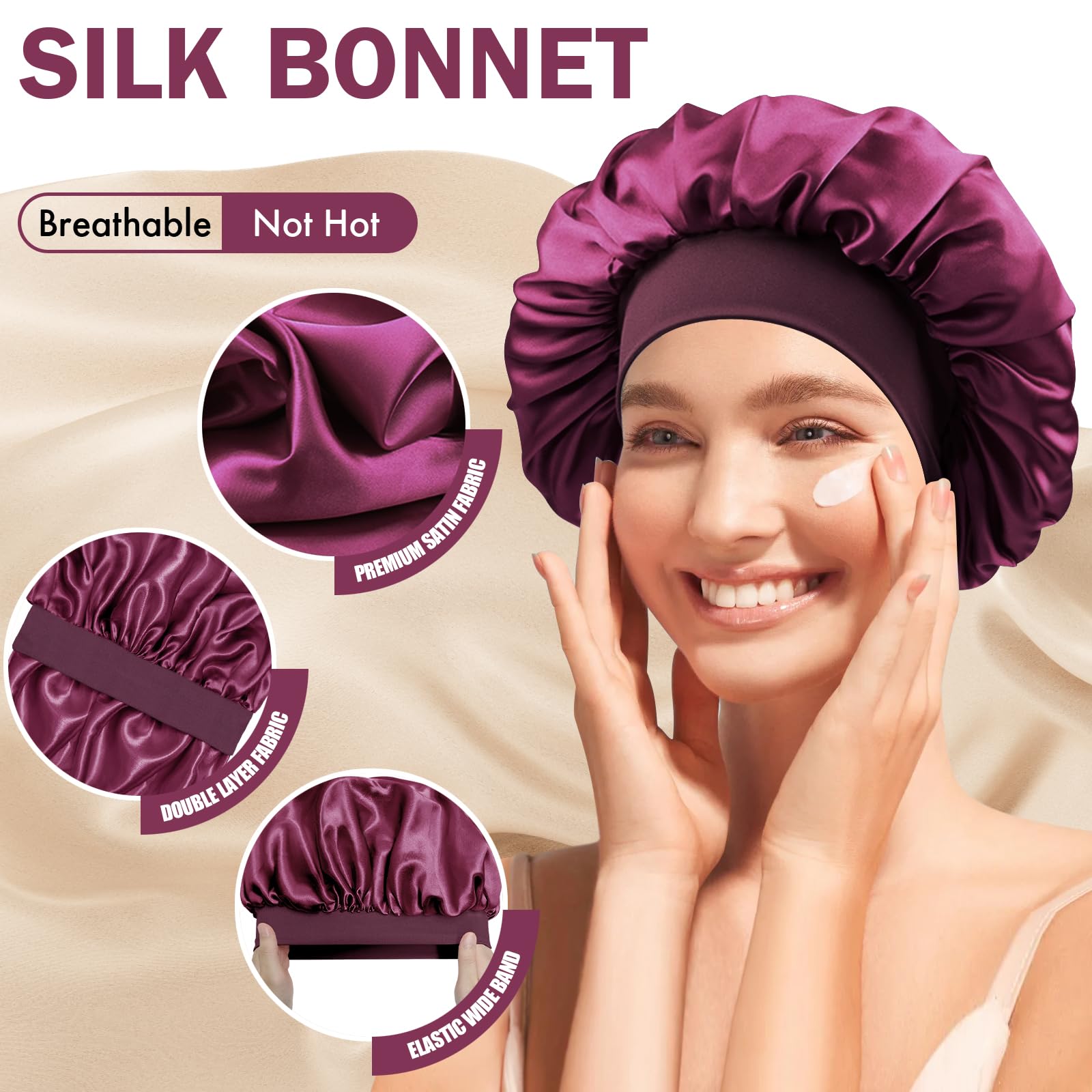 Doitory bonnet elastic band detail showing wide soft band for comfort