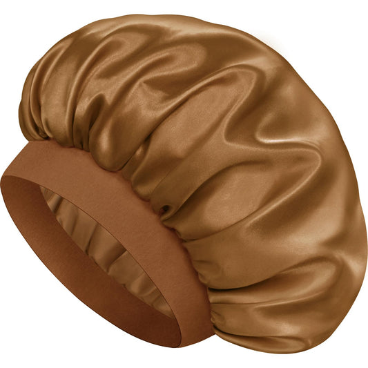 Doitory bonnet front view showing brown satin and protective styling benefit