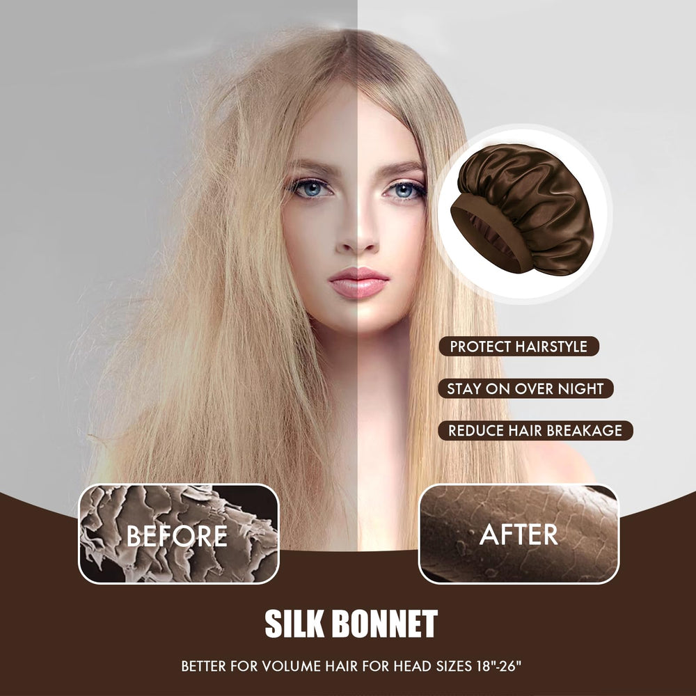 Doitory bonnet beside hand showing scale and roomy interior for thick hair