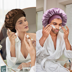Doitory bonnet worn during nighttime routine keeping hair protected and tidy