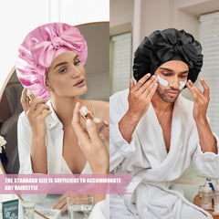 Doitory bonnet worn with high bun demonstrating coverage for voluminous styles