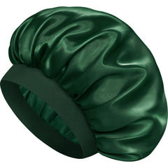 Doitory bonnet front view showing dark green satin and protective fit