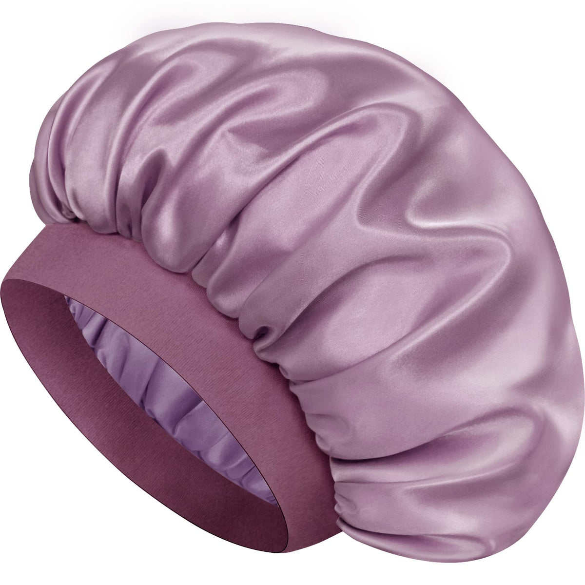 Doitory dark purple bonnet front view showing shape and finish, protects hair overnight