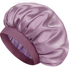 Doitory dark purple bonnet front view showing shape and finish, protects hair overnight