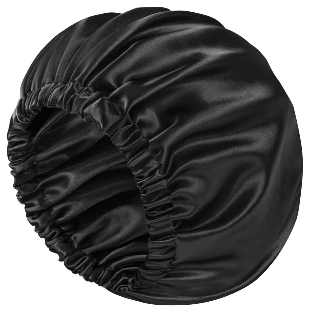 Doitory front view black bonnet showing smooth outer fabric and protective shape