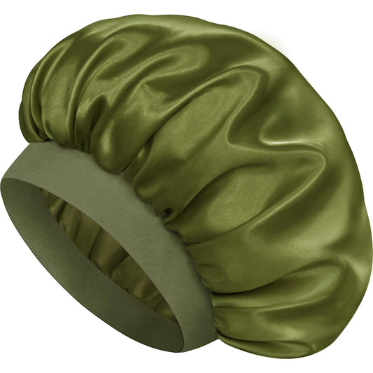 Doitory green bonnet front view showing smooth satin and protective fit