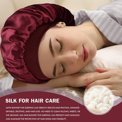 Doitory bonnet on model with curly hair demonstrating preserved curls and reduced morning frizz