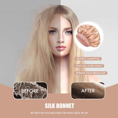 Doitory bonnet on bedside setting suggesting nighttime hair protection and comfort