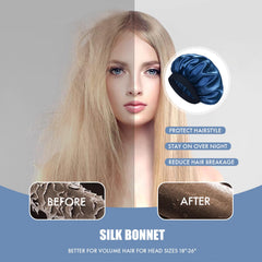Doitory bonnet beside ruler indicating 14-inch diameter for roomy hair coverage